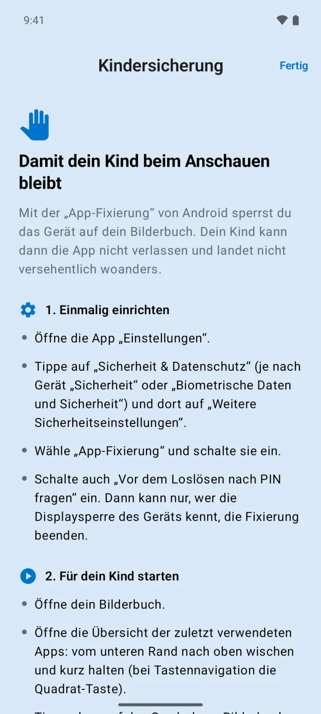 Eingebaute Anleitung zur App-Fixierung