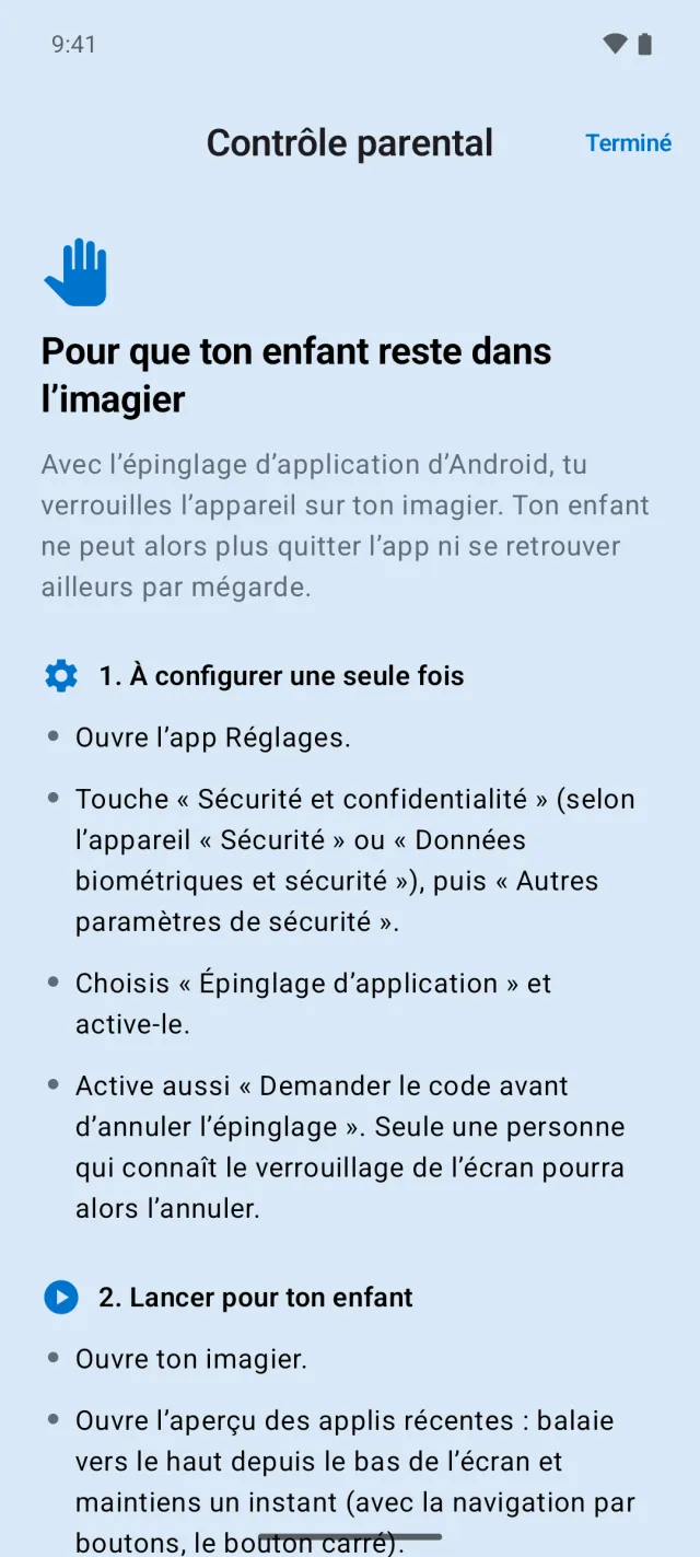 Guide intégré pour l’épinglage d’application