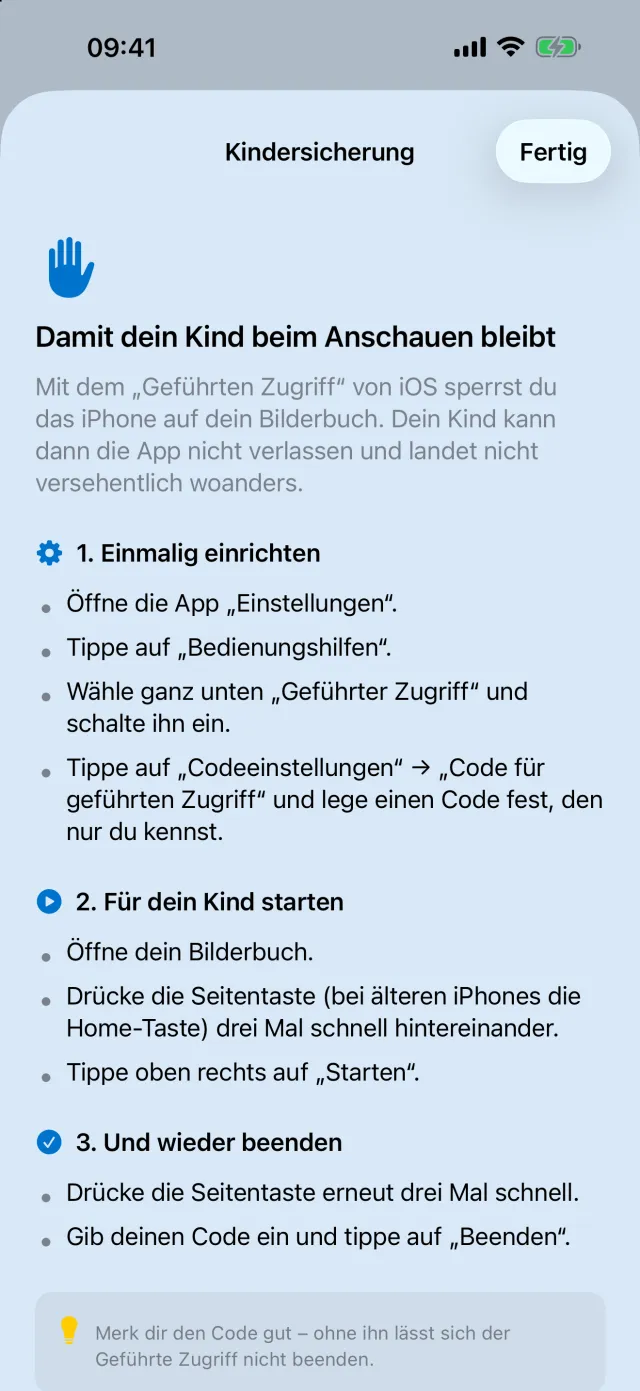 Eingebaute Anleitung zum Geführten Zugriff
