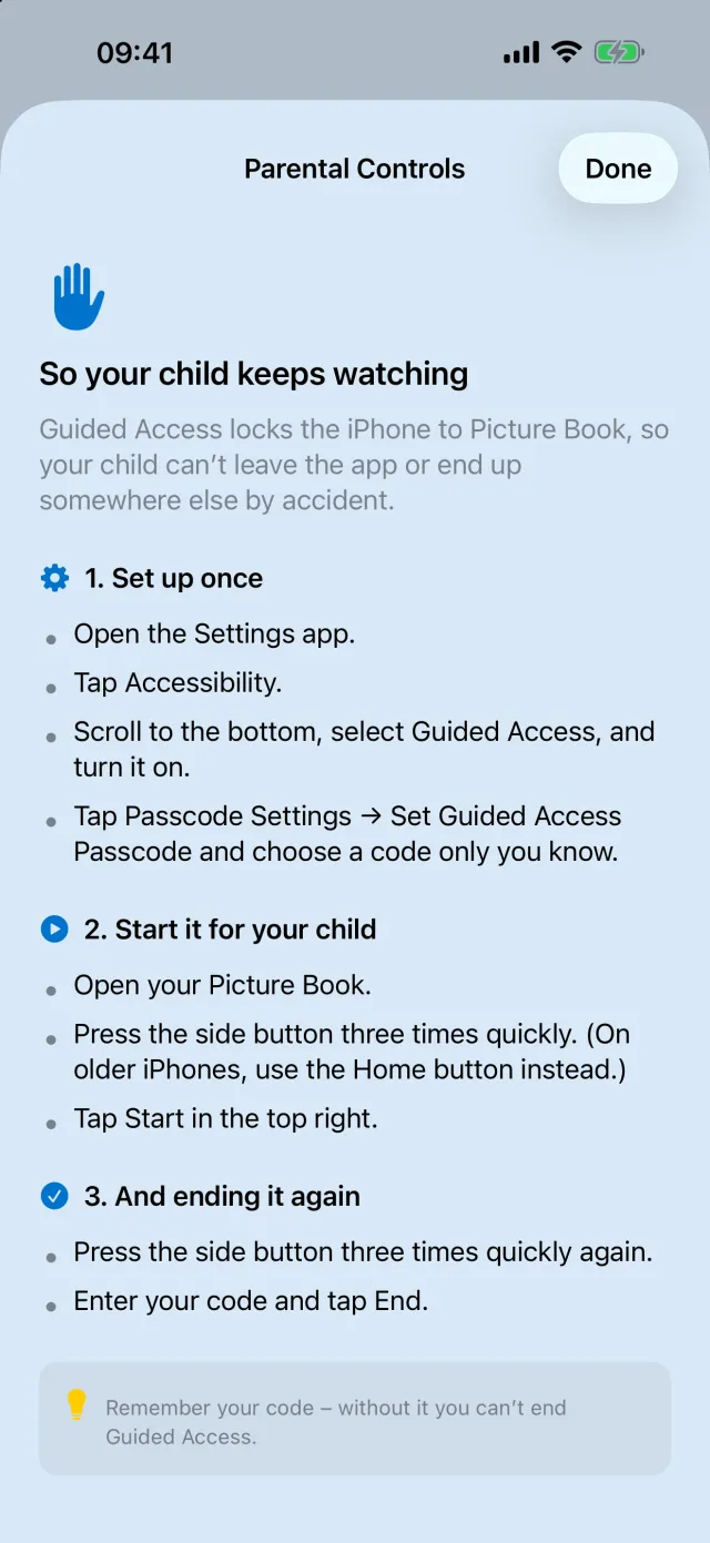 Built-in guide to Guided Access