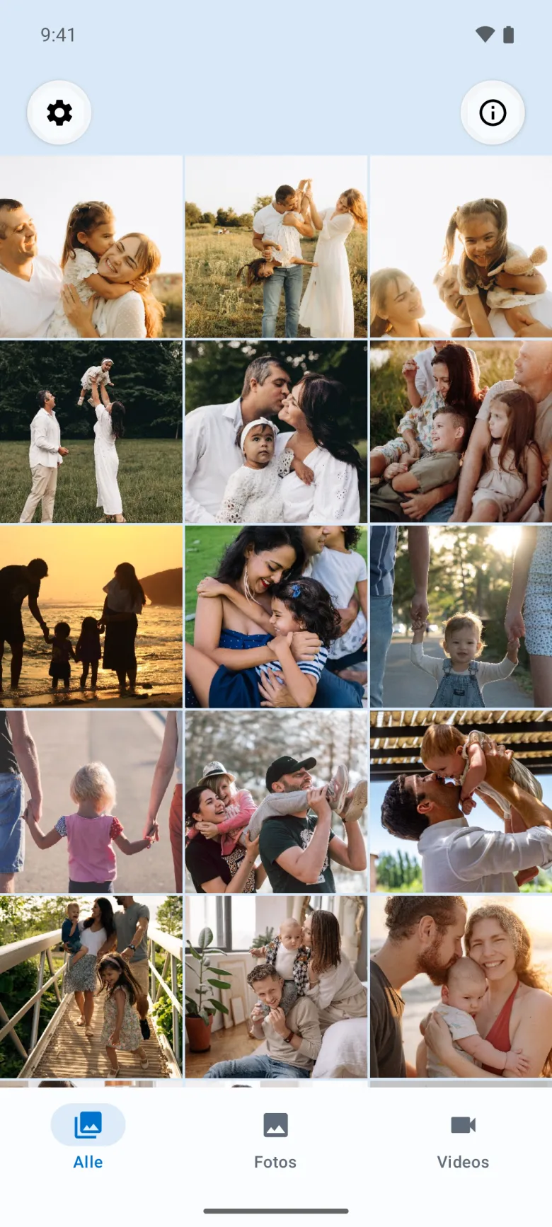 Bilderbuch auf einem Android-Handy: ein Raster aus Familienfotos