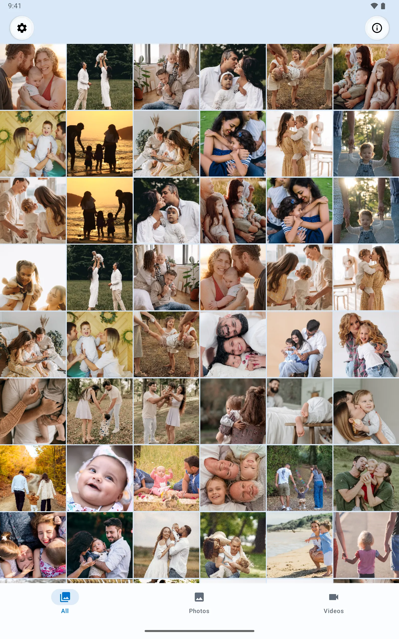 Picture Book on an Android tablet: a large grid of family photos