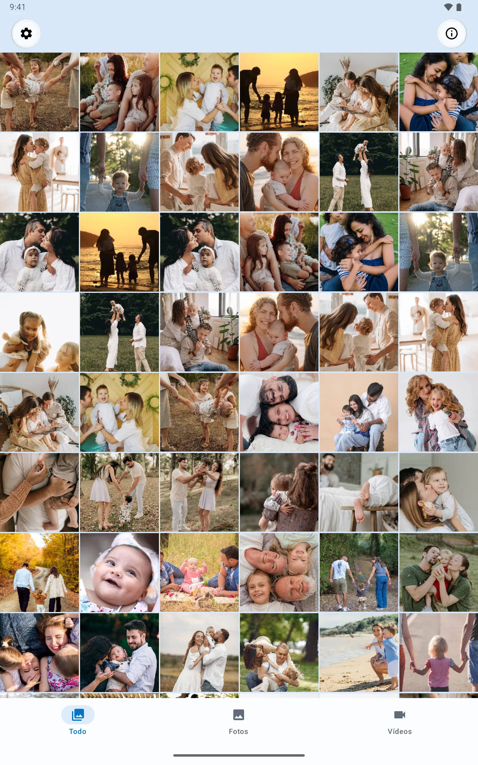 Libro de fotos en una tableta Android: una gran cuadrícula de fotos familiares