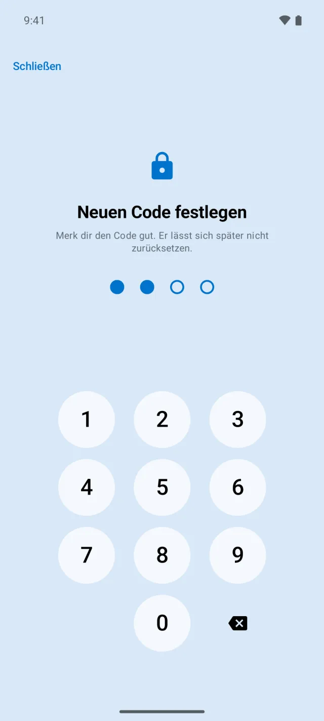 Eingabe des Eltern-Codes mit Ziffernfeld