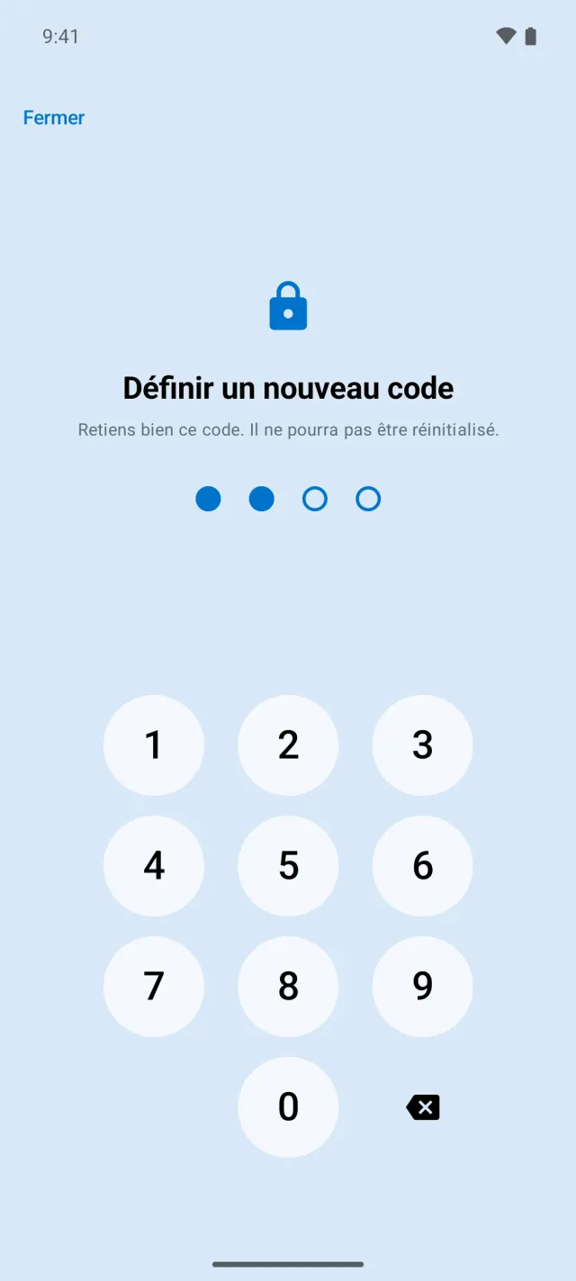 Saisie du code parental sur le pavé numérique