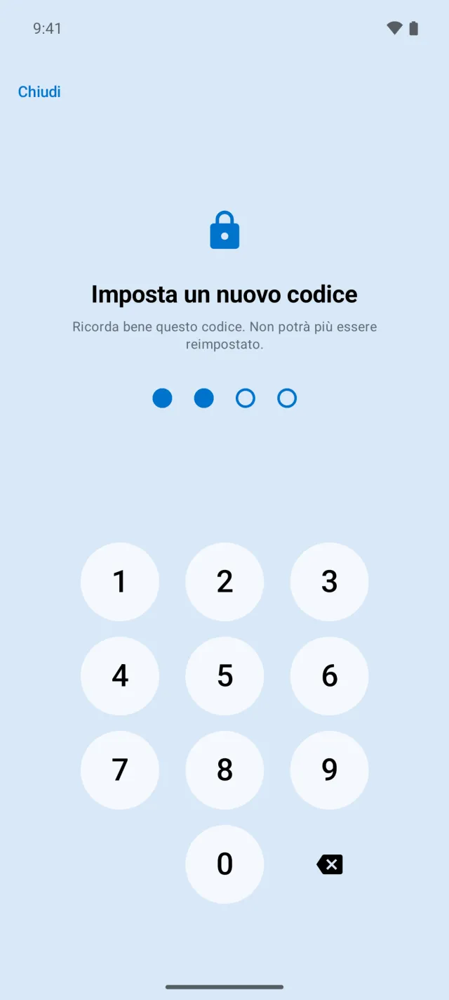 Inserimento del codice genitori con il tastierino numerico