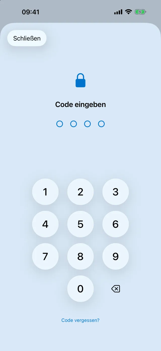 Eingabe des Eltern-Codes mit Ziffernfeld