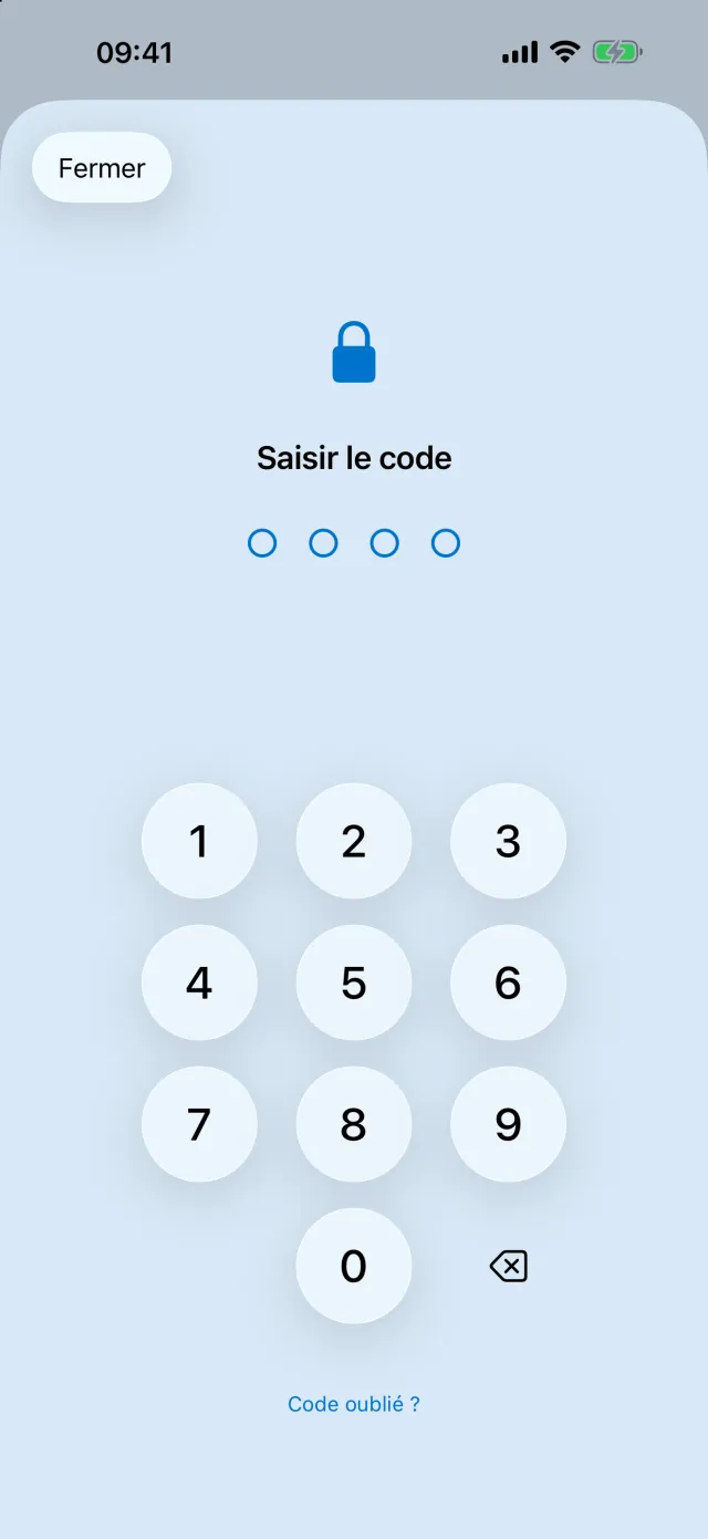 Saisie du code parental sur le pavé numérique