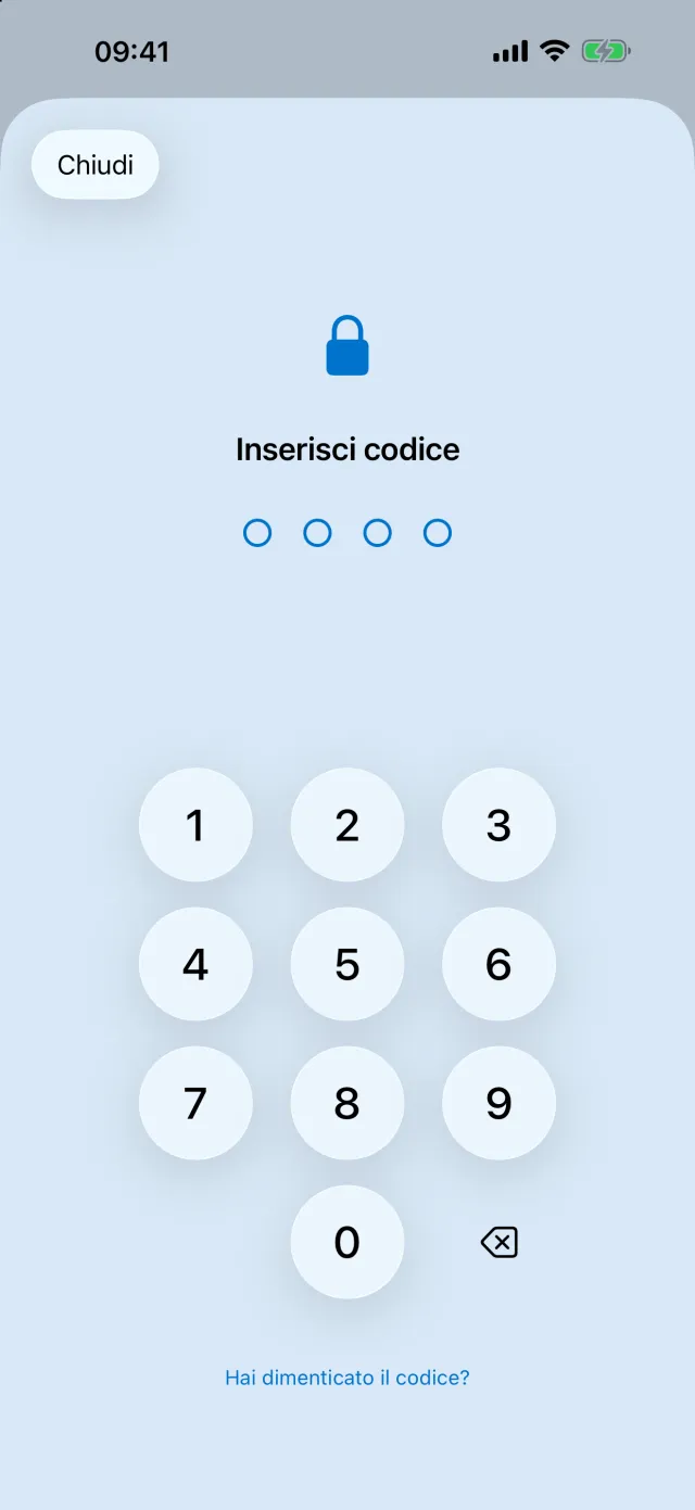 Inserimento del codice genitori con il tastierino numerico